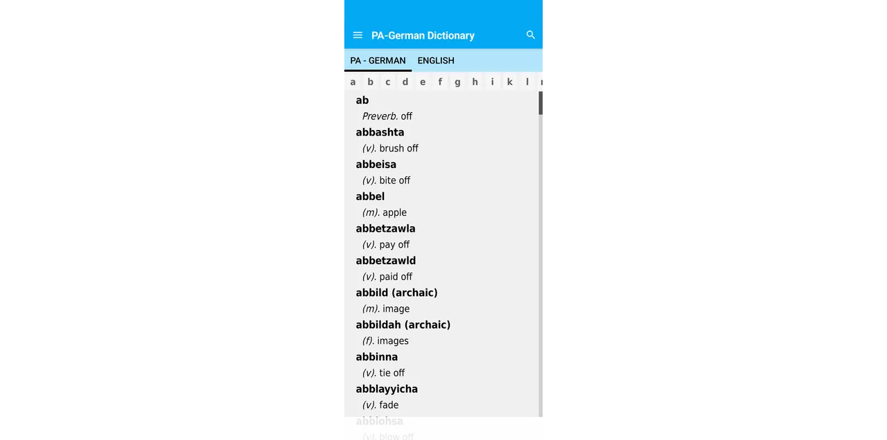 A screenshot of a dictionary app